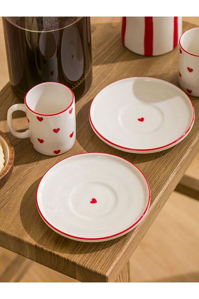 LC Waikiki Red Heart Patterned Coffee Cup Set for 2 People