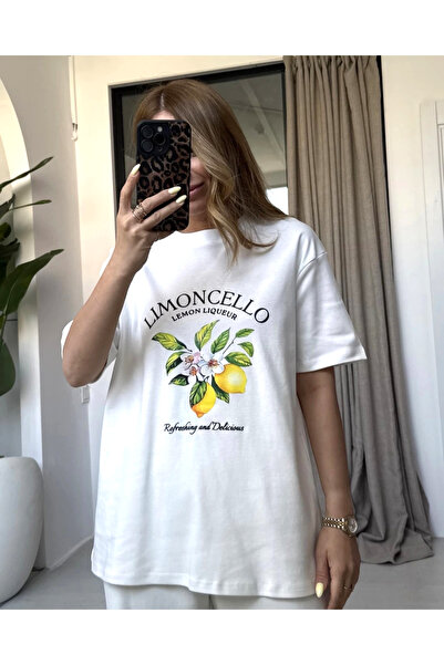 My Blog تيشيرت أبيض مطبوع بالليمون - 0500