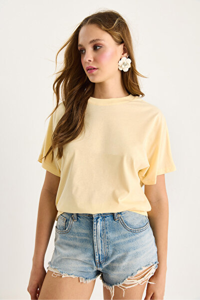 Bianco Lucci Women's Organic Cotton Regular Fit Crew Neck Basic Short Sleeve T-Shirt 60602048