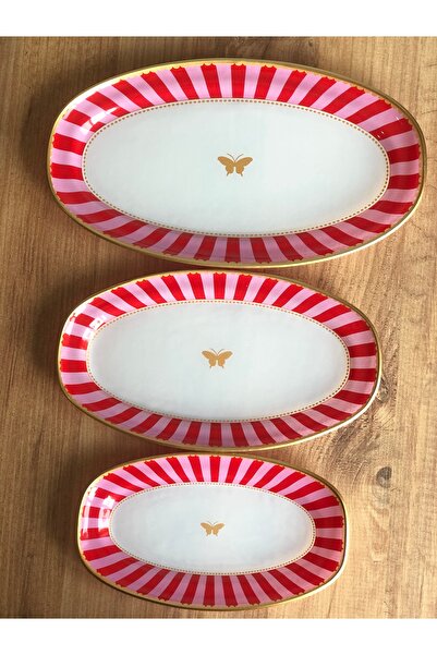 B&M Presentation Pink Candy Butterfly Patterned Boat Plate Set of 3