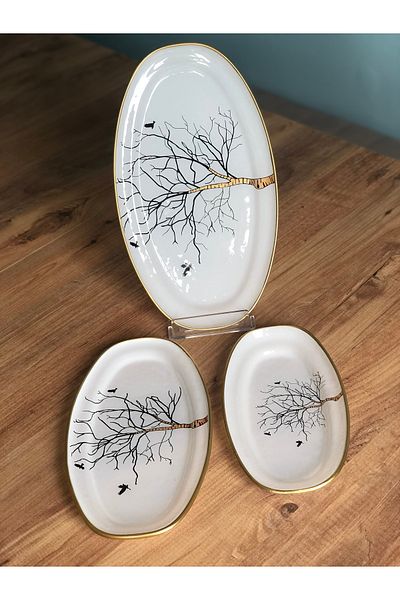 B&M Presentation Tree Patterned Boat Plate Set of 3