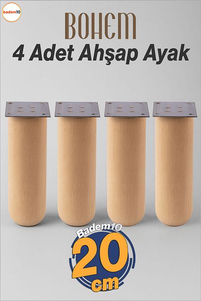 Badem10 Bohemian 4 Buc Cilindru Din Lemn Natural 20 Cm Set Mobilier Fotoliu Canapea Picior Picioare