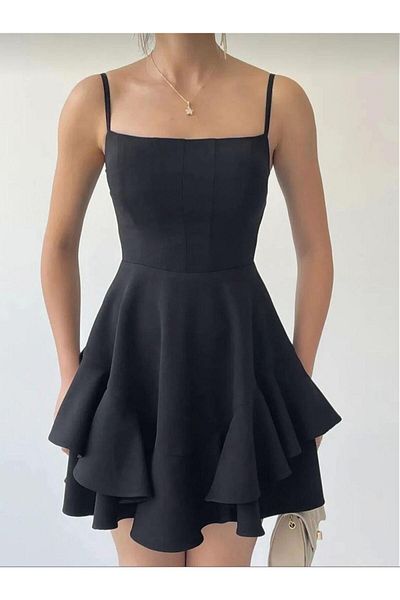 Modafeminen Princess Model Dress with Rope Strap Black 583252