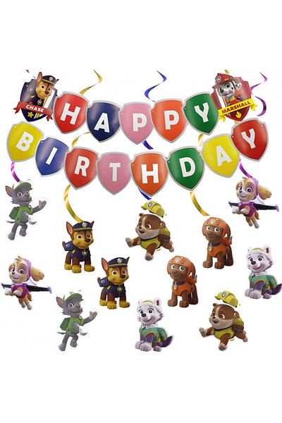SUNSK Birthday banner set with 12 hanging decorations Dog Patrol Sunsk, multicolor, cardboard, 18 x 20 cm