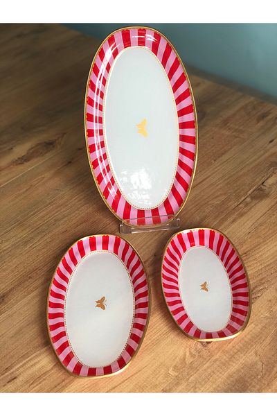 B&M Presentation Pink Candy Butterfly Patterned Boat Plate Set of 3