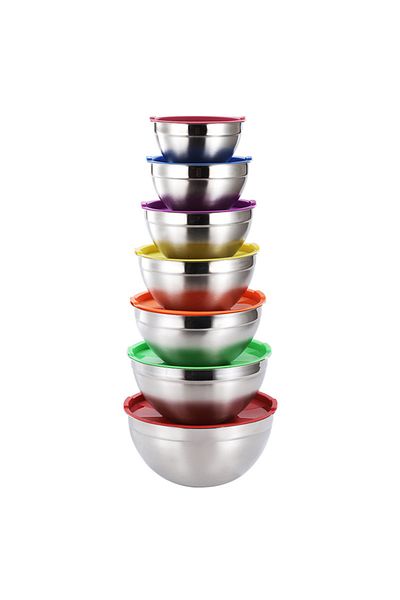 Generic Stainless Steel Mixing Bowls Set of 5 Metal Nesting Bowls with Colorful Airtight Lids Measurement Ma