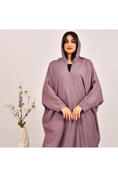 Beyond Purple half-bisht wrap abaya with linen fabric