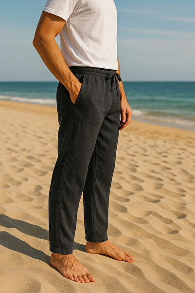 freemen Men's Anthracite Linen Loose Fit Trousers - Wide Size Range-