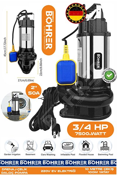 BÖHRER 3/4 Kw 1.0 HP 220V Demir Drenaj Çelik Gövde Dalgıç Su Motoru Pompa | 1...