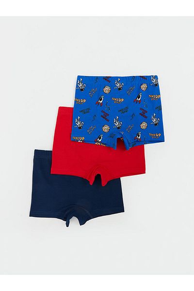 LC Waikiki Blue Elastic Waist Combed Cotton Boy's Boxer 3-Piece