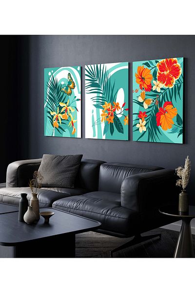 Hagen Tablou de perete Tablouri de bucătărie cu aspect de cadru Tablou din 3 piese Tablou modern Tablou boem Calitate premium