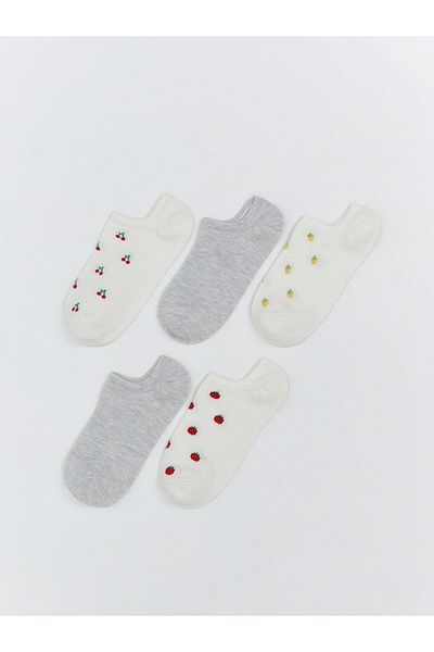 LC Waikiki Ecru Printed Women's Sneaker Socks 5-Piece