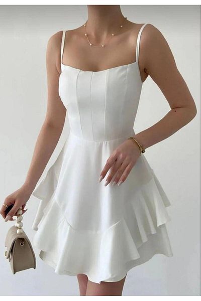 QueenMood Φόρεμα Princess Model με λουράκι λευκό 583252