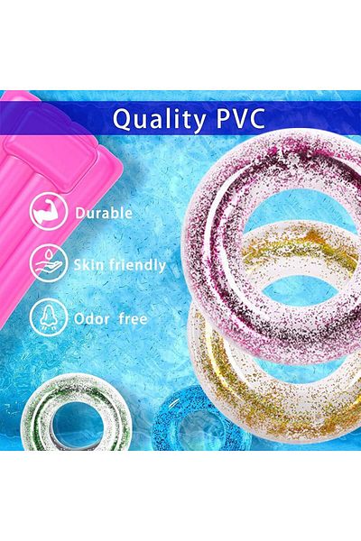 BaoBao Transparent inflatable ring with glitter Baobao 100 cm, durable PVC, adults and children