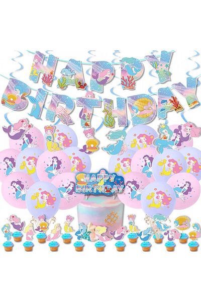 MEISHANG Party Decoration Set, Mermaid, Multicolor, Foil/latex/paper, 44 Pieces