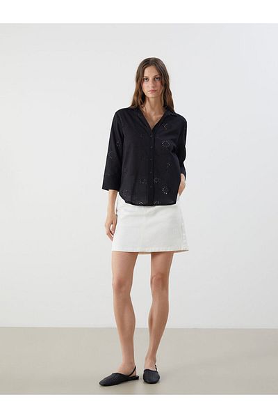 LC Waikiki New Black Openwork Brode Women's Shirt