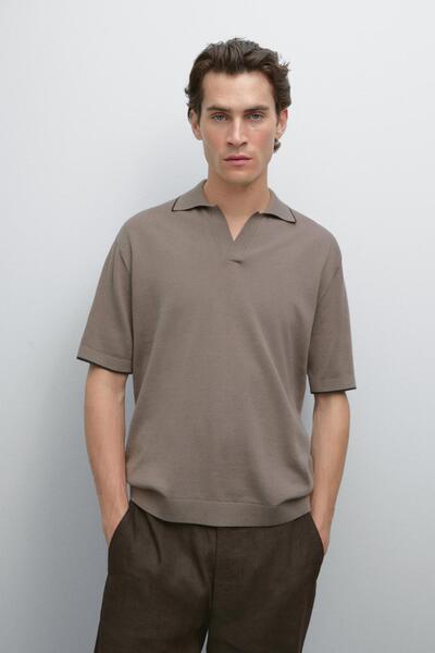 Massimo Dutti Kontrast detaylı triko polo yaka t-shirt