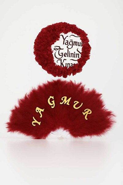 Evsay İsme Özel Kına Yelpazesi Ve Gelin Tefi Seti Otrişli Deri Tef Vurmalı Ça...