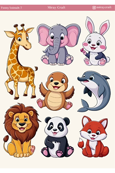 MirayDesign 1 Adet Sevimli Hayvanlar Temalı Sticker – 12x17 cm Scrapbook, Bul...