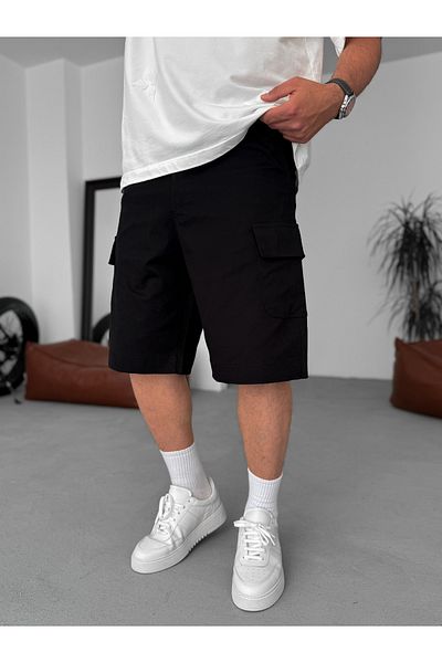 BYBASICMAN Black Lycra Gabardine Cargo Shorts Pm-018