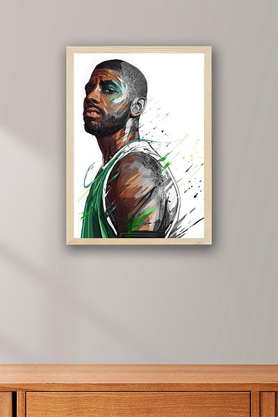 Saturn Kyrie Irving Framed Painting - Basketball Nba Poster Painting