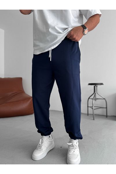 BYBASICMAN Navy Blue Stitching Detailed Elastic Tracksuit Ke-7019