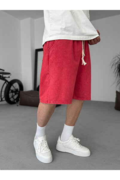 BYBASICMAN Pantaloni scurți roșii Washed basic JJ-92