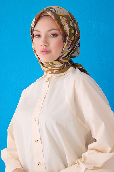 Belli Μεταξωτό μαντήλι Twill 4114D Χακί-Πολύχρωμο-36