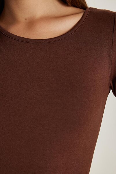 Tudors Γυναικεία Slim Fit Slim Fit μακρυμάνικη βισκόζη καφέ μπλούζα