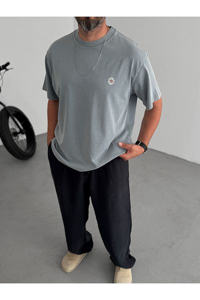 BYBASICMAN Gray Peace Printed Washable T-Shirt C-1770
