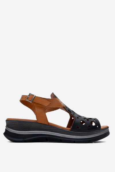 Dericlub Dericlub Women's Wedge Heel Sandals Real Leather Zy 8065 Black/Tan