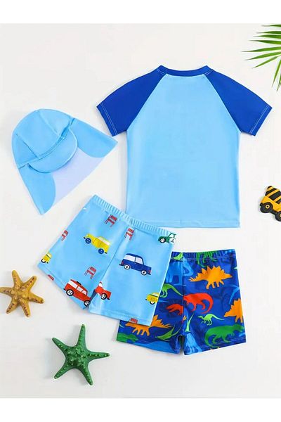 3b kids costum de baie pentru băiat set de 4 pantaloni scurți de mare pălărie de plajă costum de baie top îmbrăcăminte de plajă rezistent la soare