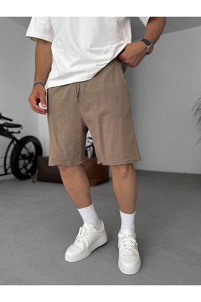 BYBASICMAN Light Brown Basic Cotton Linen Shorts V-24