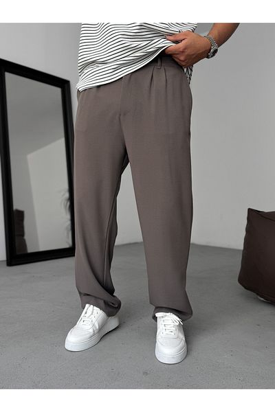 BYBASICMAN Light Brown Loose Fit Fabric Trousers Ke-Df