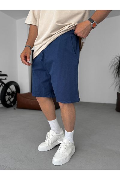BYBASICMAN Navy Blue Basic Cotton Linen Shorts V-24