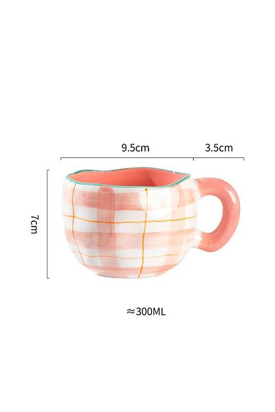 Choice 301-400ml Pink grid 300ML Cute Hand Pinched Irregular Ceramic mug Flower Heart Pattern Coffee Cup Br