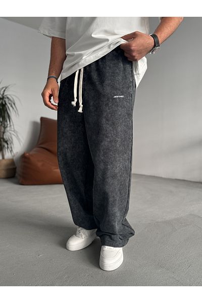 BYBASICMAN Black Washed Pipe Leg Sweatpants Jj-202