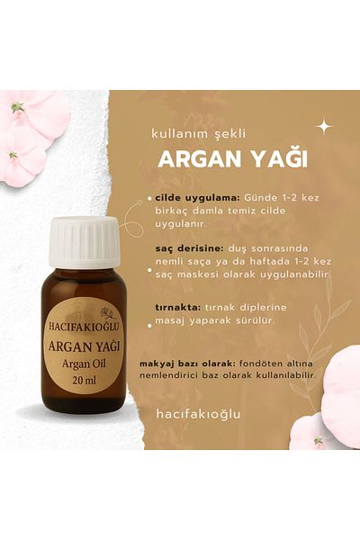HACIFAKIOĞLU Argan Oil 20ml 100% Pure and Natural Argan Oil 20ml Cold Pressed
