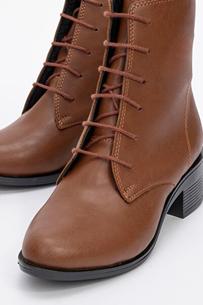 CCWAY AYAKKABI Kadın Yuvarlak Burunlu Bot TABA CİLT