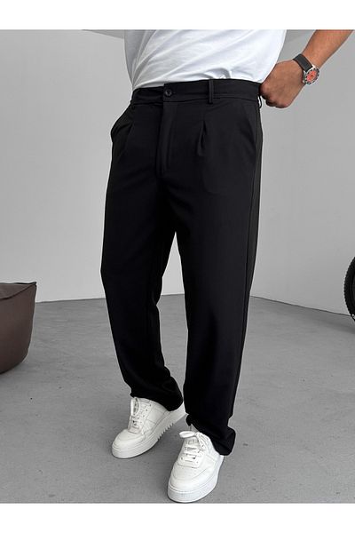 BYBASICMAN Black Pleated Lycra Baggy Trousers Yp-5005