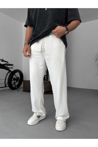BYBASICMAN White Three Thread Cutout Tube Leg Sweatpants Ke-7015