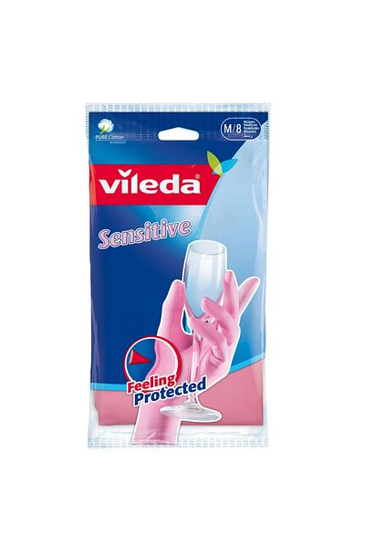 Vileda Sensitive Gloves Medium – 1 Pair | Latex Gloves 7.5–8 Size for Gentle Cleaning