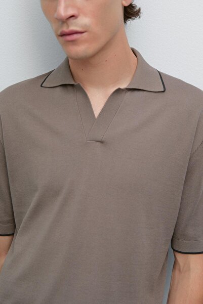 Massimo Dutti Kontrast detaylı triko polo yaka t-shirt