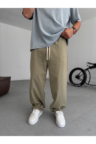 BYBASICMAN Khaki Cotton Linen Baggy Trousers Es-15