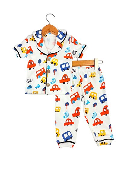 Süpermini ERKEK ÇOCUK KISA KOLLU GÖMLEK YAKA ARABALI PİJAMA TAKIMI
