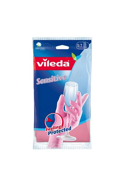 Vileda Sensitive Gloves Small – 1 Pair | Latex Household Gloves (Size S: 6–6.5)