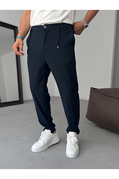 BYBASICMAN Navy Blue Relaxed Fit Fabric Trousers Ke-1046