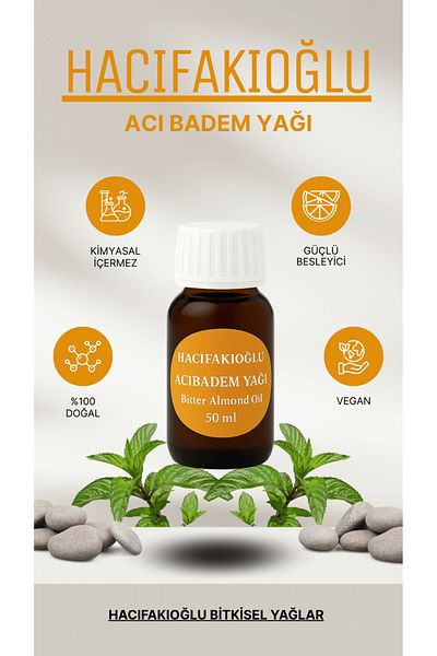 HACIFAKIOĞLU Bitter Almond Oil Cold Pressed 100% Pure and Natural 50 ml