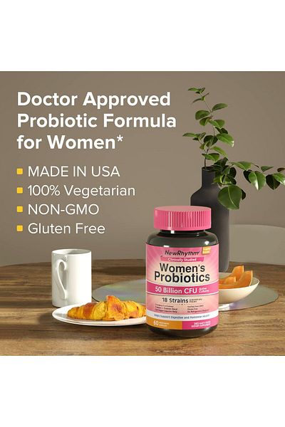 NewRhythm Probiotics for Women, NewRhythm, 50 Billion Live Organisms from 18 Beneficial Strains, 60 capsules