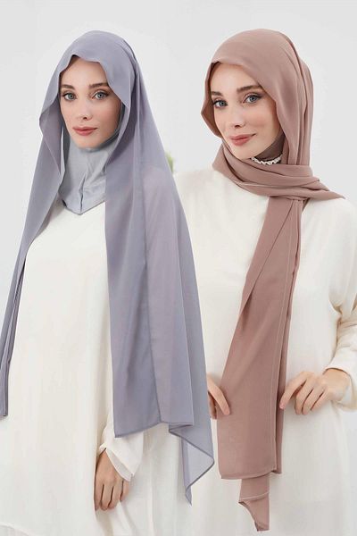 Aisha's Design Set of 2 Combed Cotton Inner Bonded Chiffon Shawl, Ps-46Set